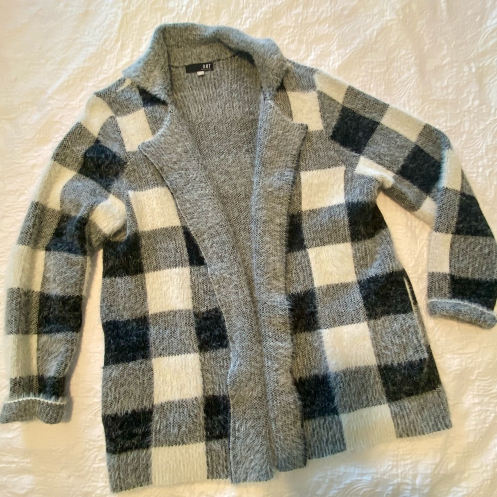 KUT From The Kloth Black & White Open Front Cardigan Size XL